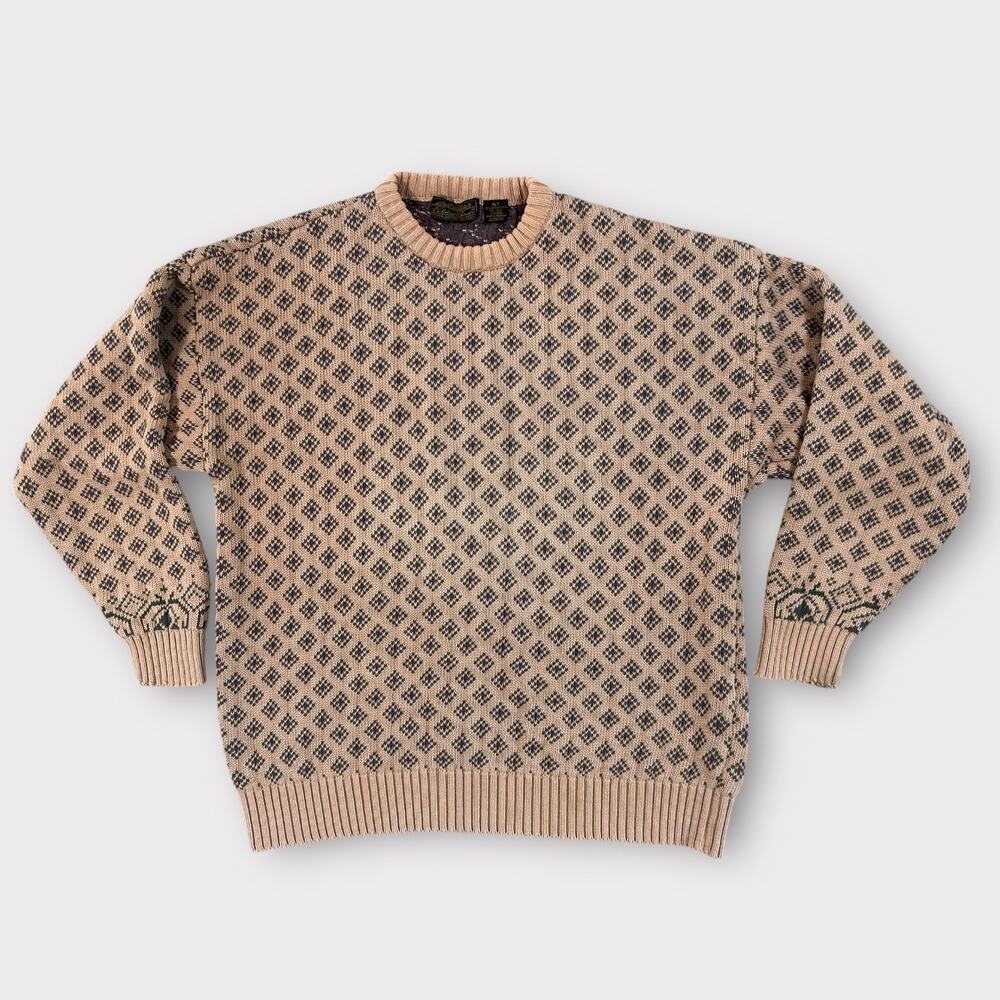 Vintage 90s Preppy Eddie Bauer Camel Diamond Patterned Sweater Men's XLT Grandpa